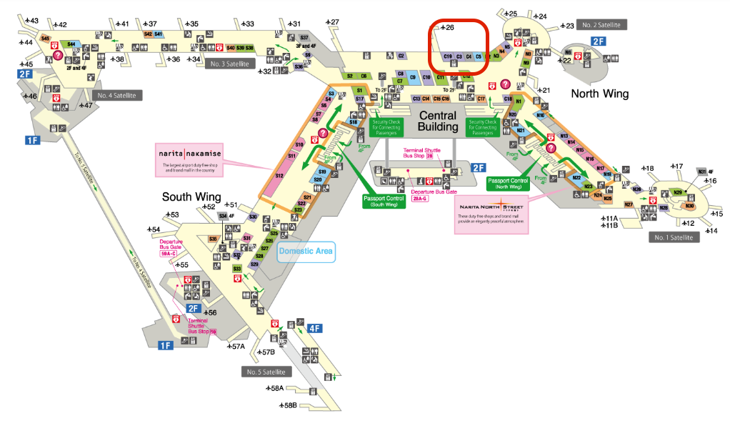Map of the IASS Superior Lounge in Narita Airport Terminal 1.