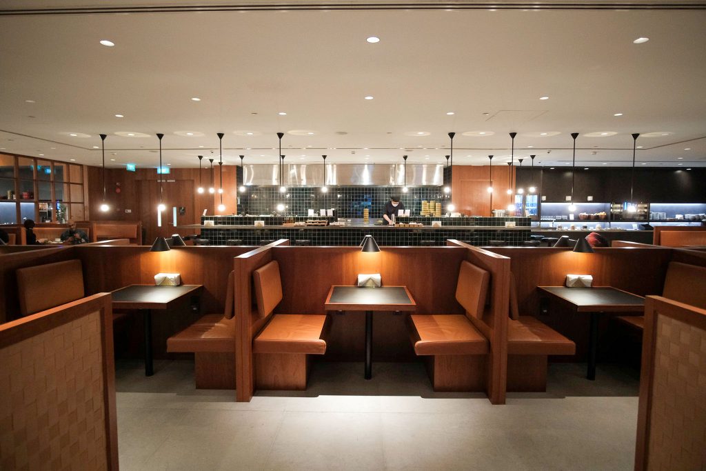 Proper dining tables in Cathay Pacific's Lounge.