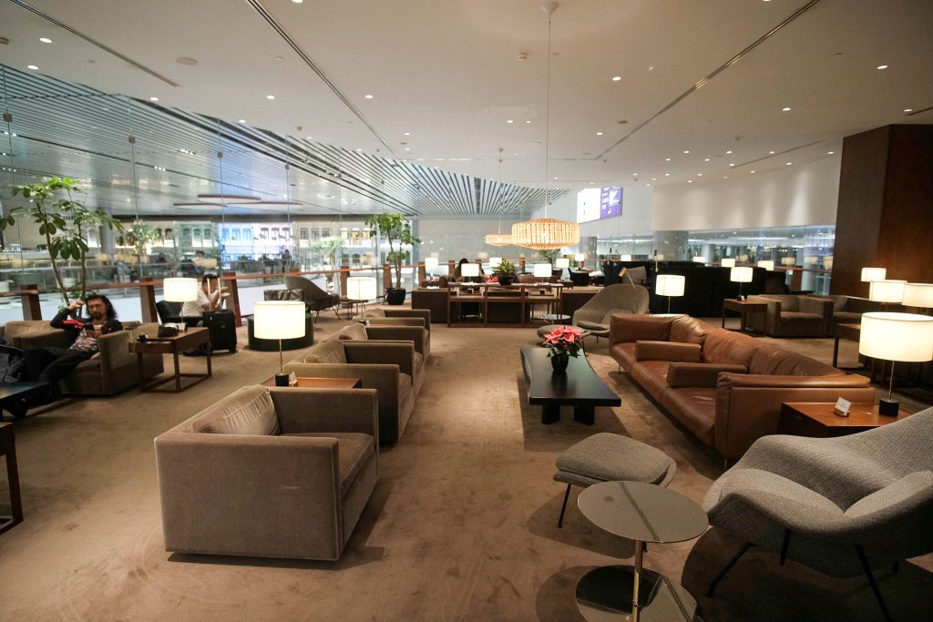 Lounge areas with plenty of sofas and chairs in the Cathay Lounge.