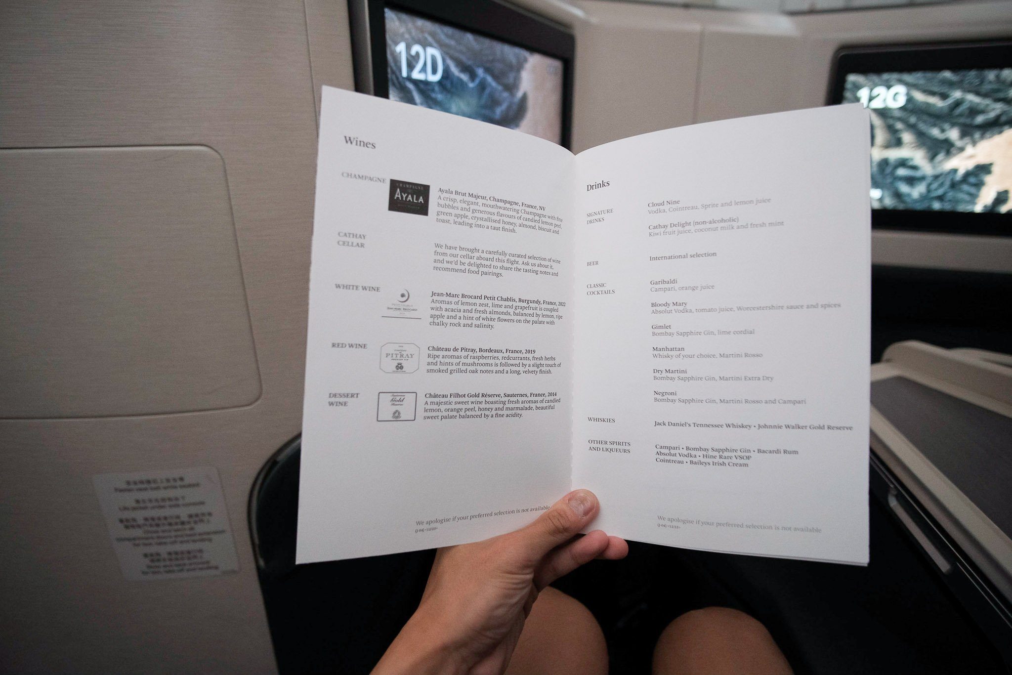 The second page of Cathay Pacific's A350-900's food menu.
