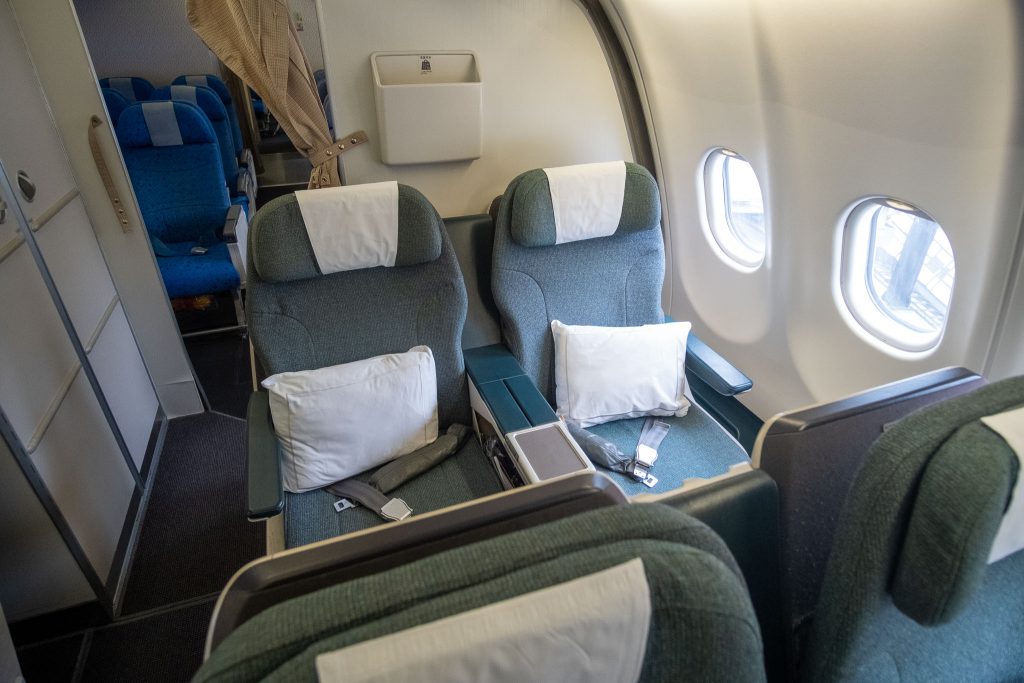 Business class seats on the Cathay Pacific A330-300 flight.