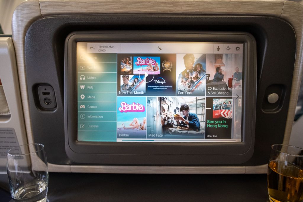 In-flight entertainment system in Cathay Pacific's business class flight. This is the regional version of the system.