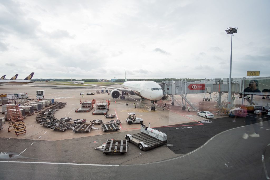 EVA Air B777-300 ER on the ground.